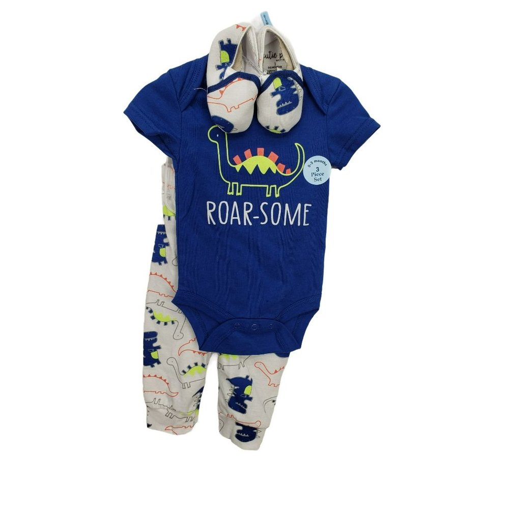 Cutie Pie 0-3 months Roar-Some Dinosaur boys 3 piece‎ outfit bundle shoes pants